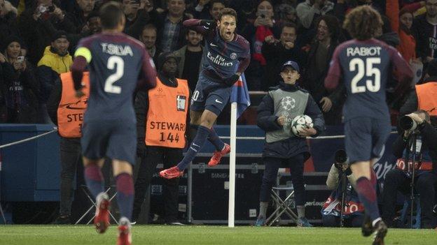 PSG striker Neymar celebrates