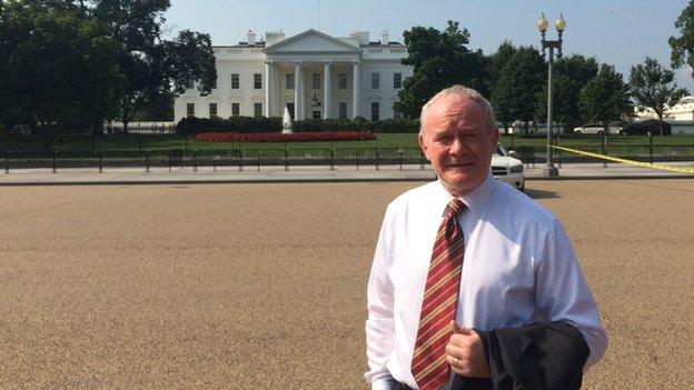 Martin McGuinness was photographed outside the White House during his three-day US trip