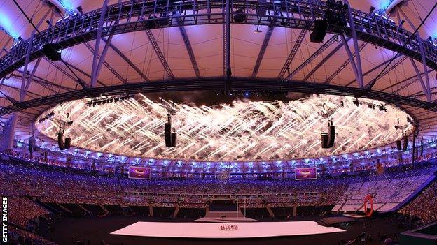 General view of the opening ceremony of the 2016 Rio Paralympic Games