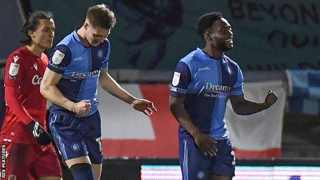 Fred Onyedinma celebrates his goal for Wycombe against Reading