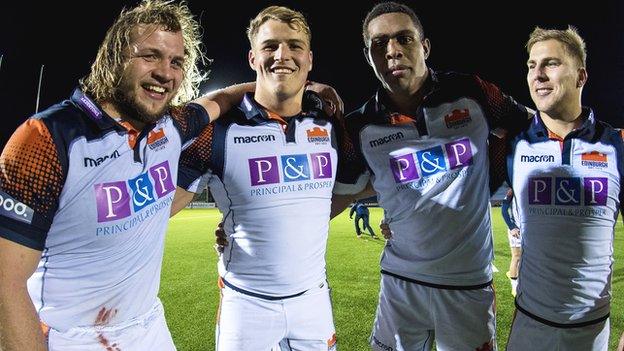 Edinburgh's Pierre Schoeman, Duhan van der Merwe, Bill Mata and Jaco van der Walt