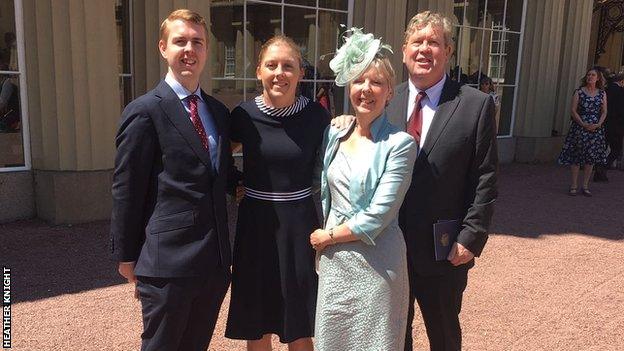 Heather Knight at Buckingham Palace with her parents and brother