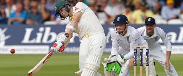 Steve Smith hits a six at Lord's