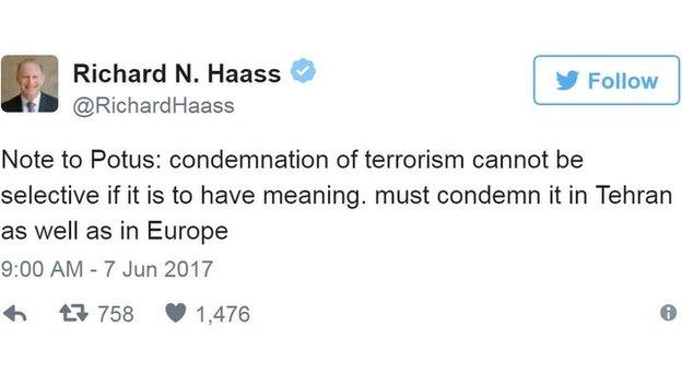 Screen grab of tweet by @RichardHaass