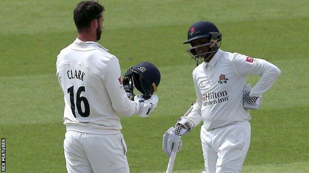 Jordan Clark and Shiv Chanderpaul put on 131 for the sixth wicket at Old Trafford