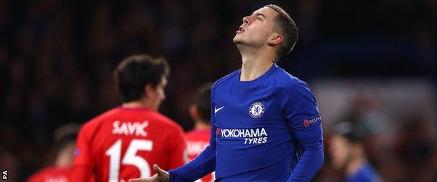 Eden Hazard reacts against Atletico Madrid