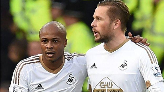 Andre Ayew and Gylfi Sigurdsson of Swansea