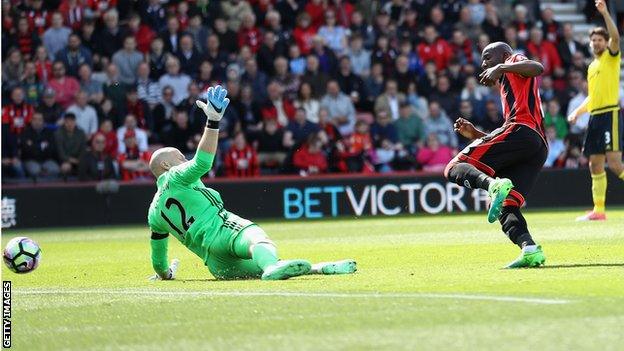 Benik Afobe scores for Bournemouth against Middlesbrough