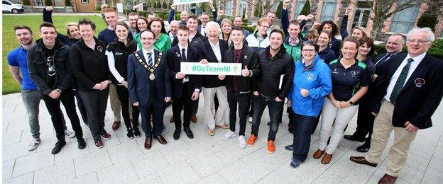 Dame Mary Peters, who won gold at the 1970 and 1974 Commonwealth Games, joined athletes for the team announcement