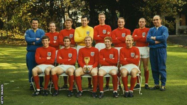 The England team with the World Cup in 1966