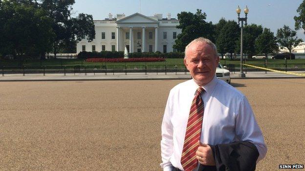 Martin McGuinness was photographed outside the White House during his three-day US trip