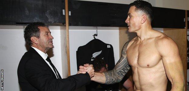 Wayne Smith congratulates Sonny Bill Williams after the first-Test victory