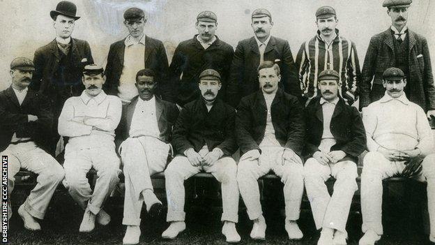 Charles Ollivierre (third from left on front row) in a Derbyshire team photo from 1903