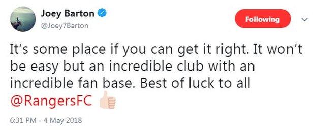 Former Rangers midfielder Joey Barton