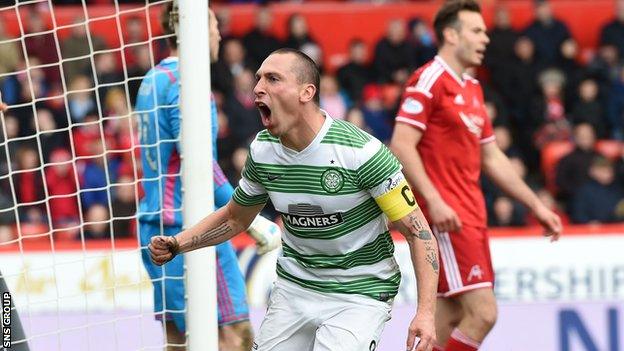 Scott Brown celebrates scoring against Aberdeen last season