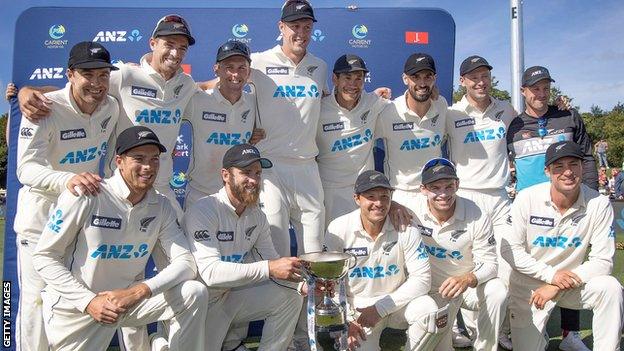 New Zealand with the Test series trophy