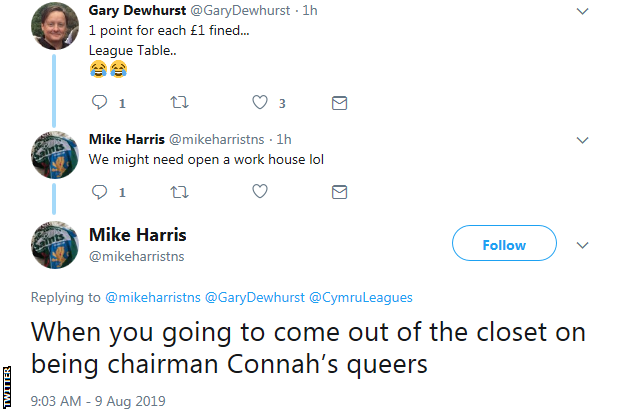 The Twitter conversation in which Mike Harris made his comments has since been deleted