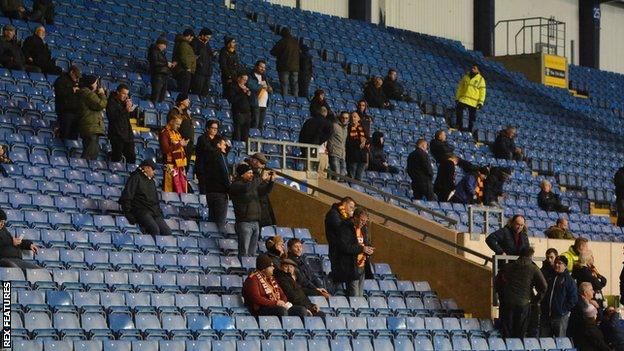 Small number of Bradford City fans at EFL Trophy match at Oxford United