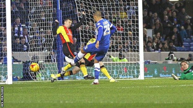 Bobby Zamora hits Brighton's second goal against Birmingham