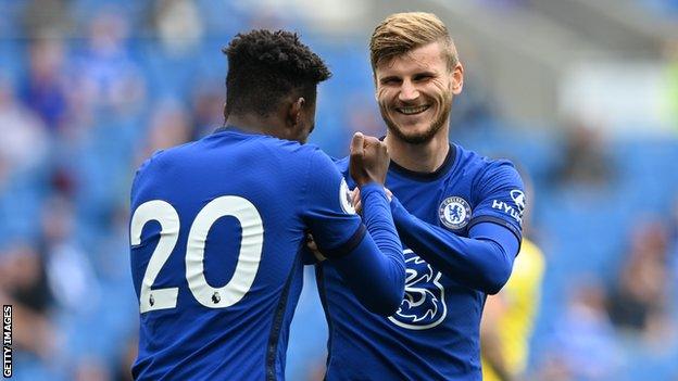 Timo Werner celebrates scoring for Chelsea