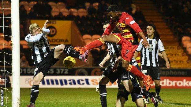 David Amoo knocks in the second goal for Partick Thistle