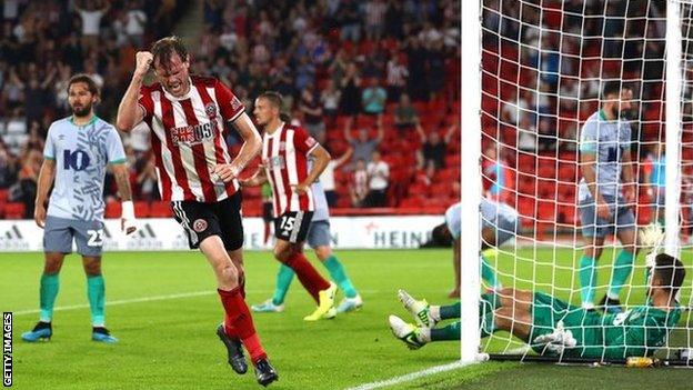 Richard Stearman scores for Sheffield United against Blackburn in the Carabao Cup