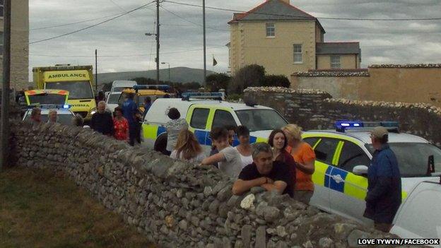 emergency services at the scene in Tywyn