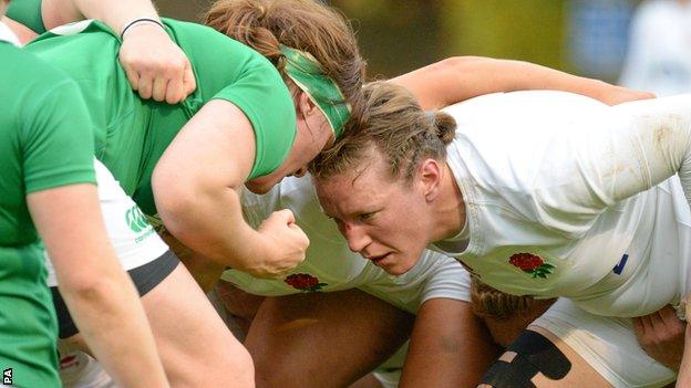 Rochelle Clark in the scrum against Ireland