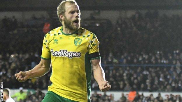 Teemu Pukki celebrates a Norwich City goal