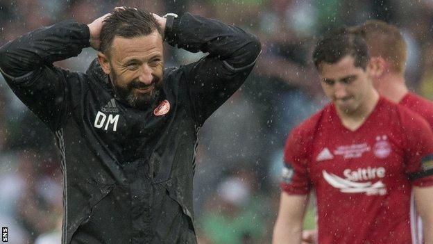 Aberdeen manager Derek McInnes is left disappointed against Celtic