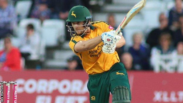 Notts Outlaws batsman Joe Clarke struck the second century of his T20 career