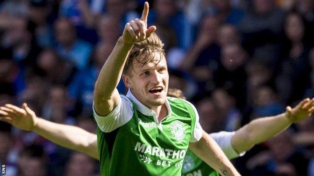 Hibs' Vykintas Slivka scored against Rangers