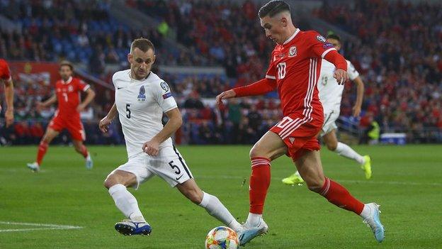 Harry Wilson takes on Azerbaijan defence