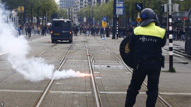 Trouble broke out after Feyenoord's defeat to Rotterdam neighbours Excelsior