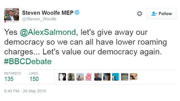 Yes Alex Salmond, let's give away our democracy so we can all have lower roaming charges...Let's value our democracy again.