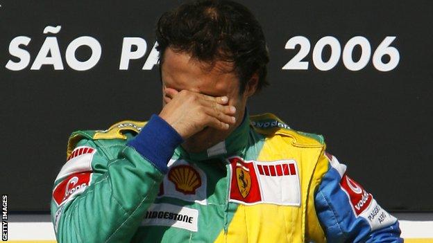 Felipe Massa on the podium after winning the 2006 Brazilian Grand Prix