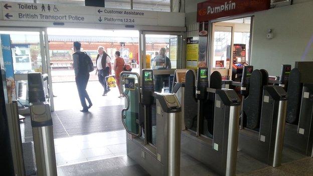 Ticket barrier at Gloucester railway station