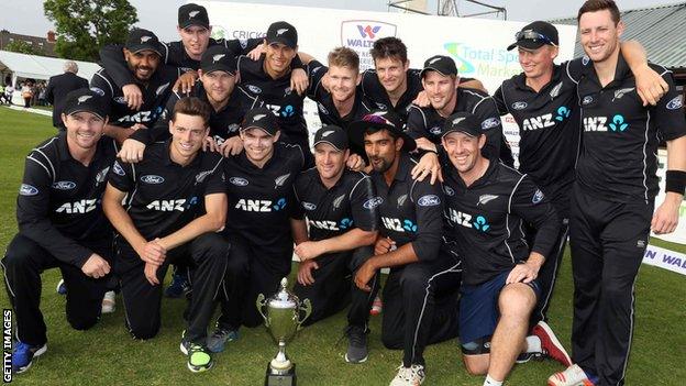 New Zealand with the tri-series trophy