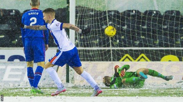 Craig Slater celebrates after firing home Kilmarnock's second goal