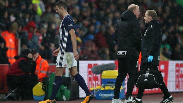 Jonny Evans was replaced during the first half of West Brom's defeat at Southampton on Saturday