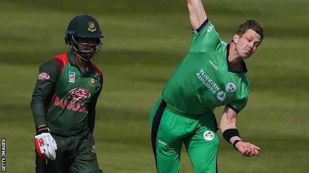 Ireland pace bowler Boyd Rankin in action against Bangladesh