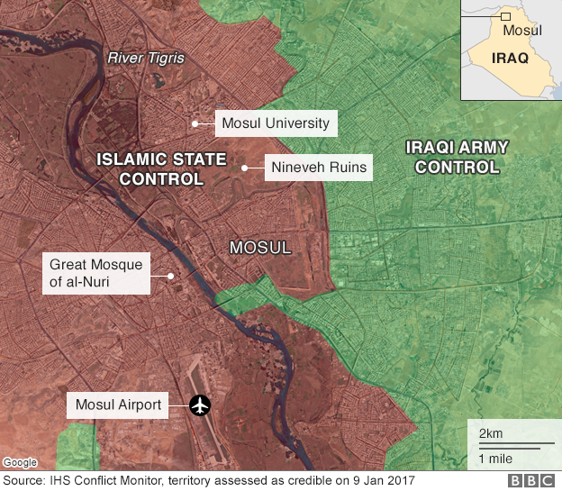 Map of Mosul in Iraq