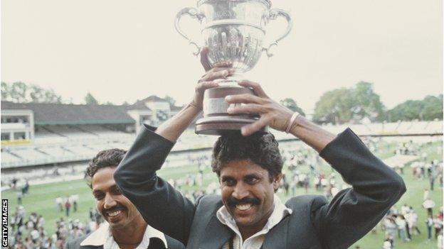 Kapil Dev with World Cup trophy