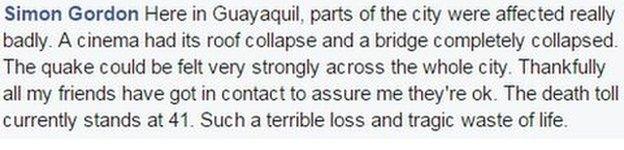 Simon Gordon's account of the quake in Guayaquil