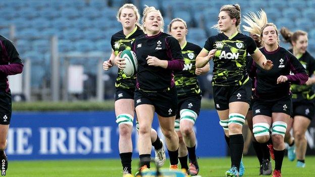 Cliodhna Moloney leads a squad run as Ireland prepare to face the USA at the RDS on Friday night