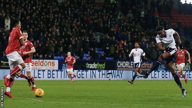 Sammy Ameobi opens the scoring for Bolton against Bristol City