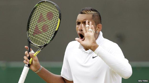 Kyrgios getting annoyed at the umpire at Wimbledon