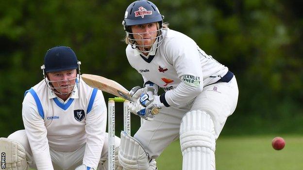 Northern Knights batsman Jamie Holmes prepares to play a shot against Leinster Lightning at Stormont