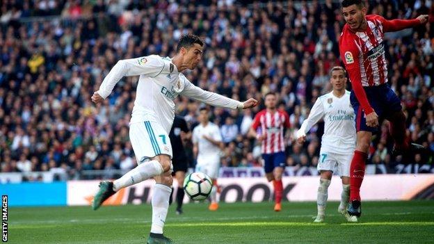 Cristiano Ronaldo scores for Real Madrid against Atletico Madrid