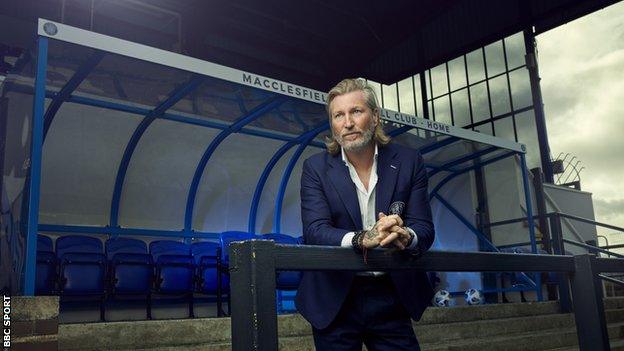 Robbie Savage in Macclesfield FC dugout.